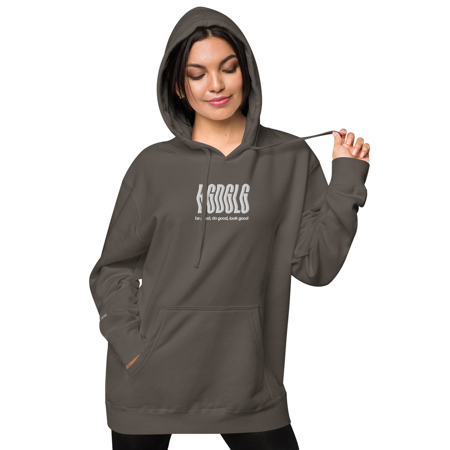 BGDGLG Unisex pigment-dyed hoodie | Front & Sleeve Embroidery | White