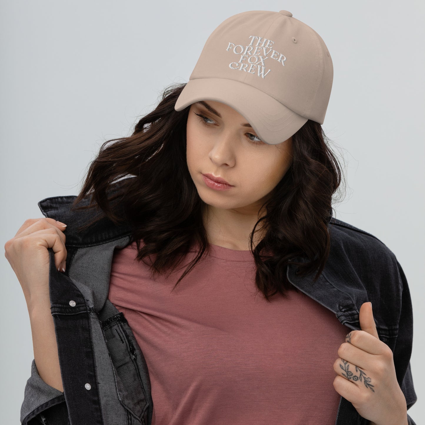 THE FOREVER FOX CREW Dad hat | Front & Back Embroidery | White