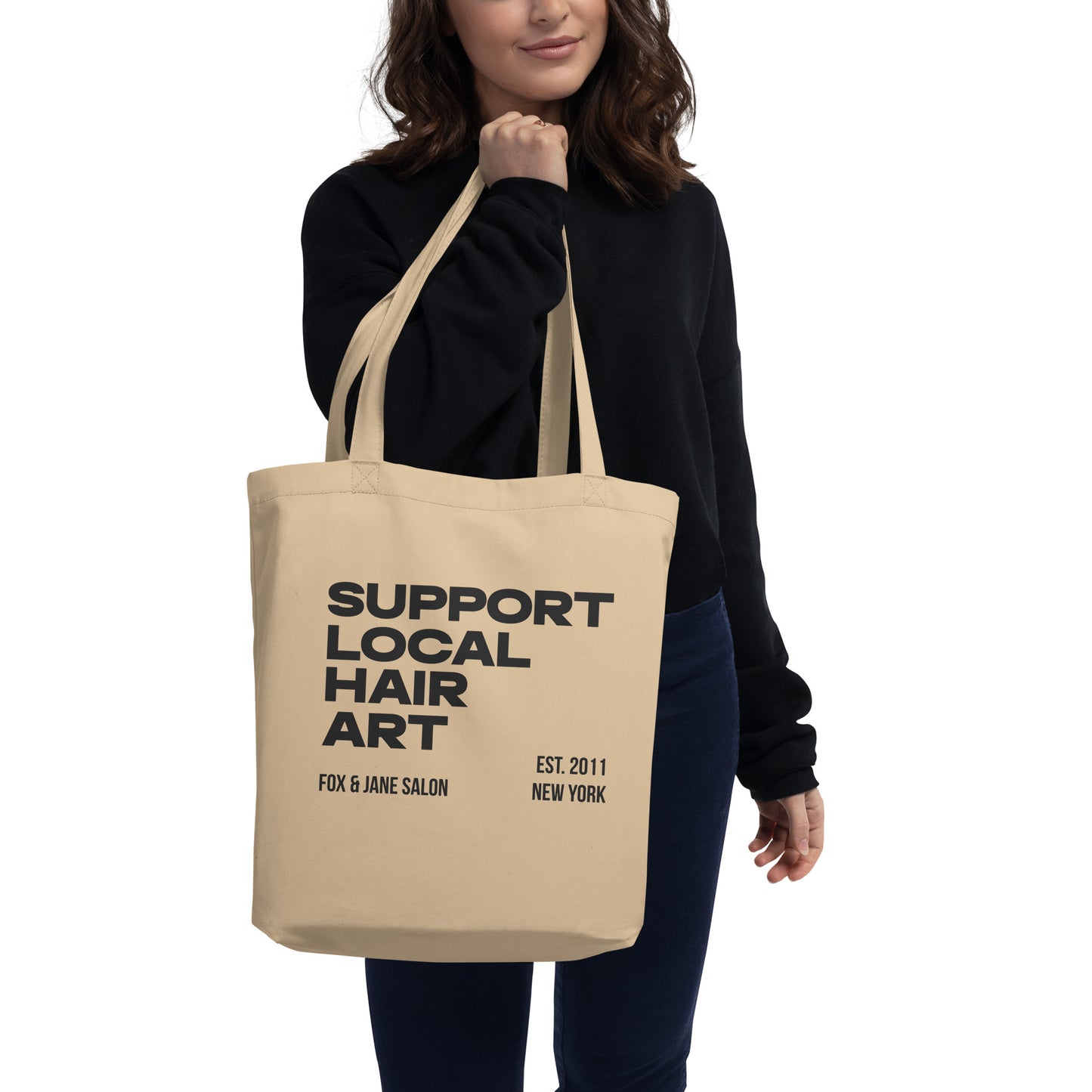 SUPPORT YOUR LOCAL HAIR ART Eco Tote Bag | Front Print | Off Black