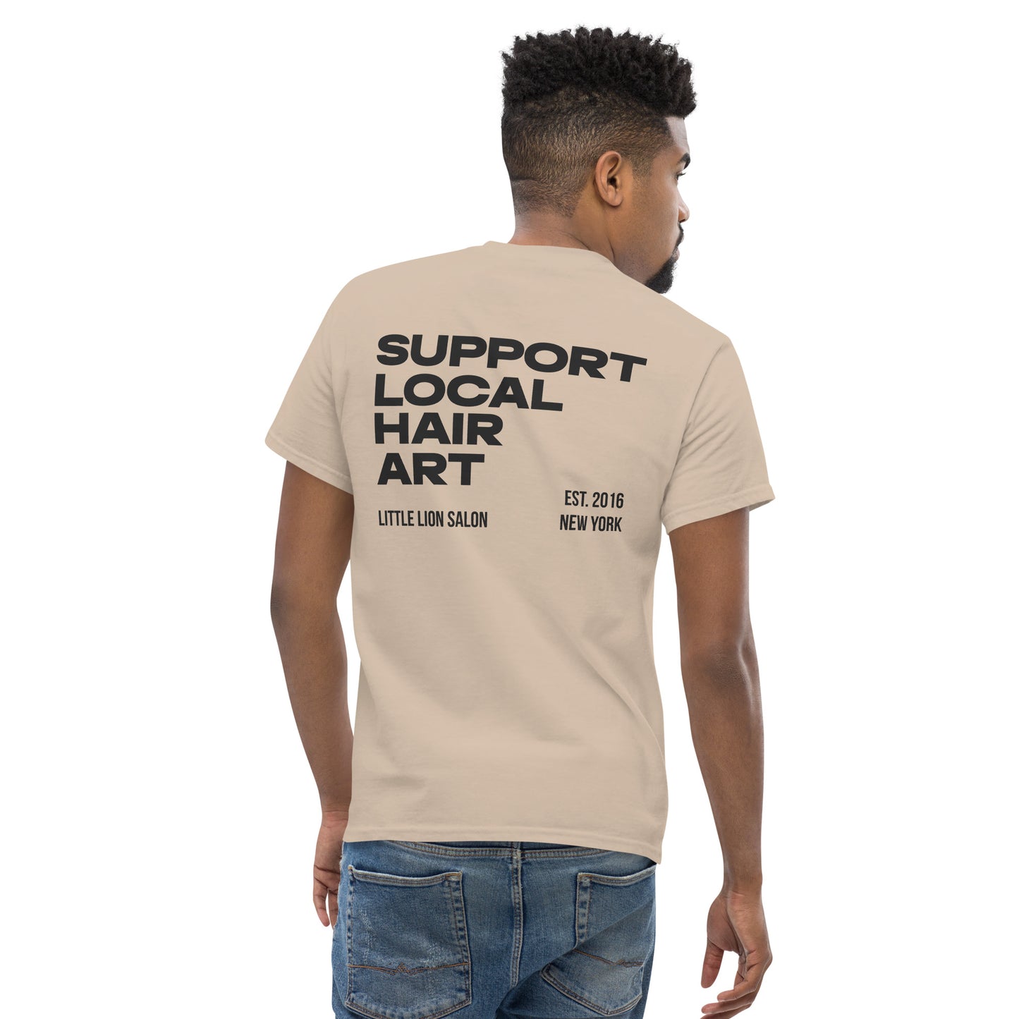 SUPPORT LOCAL HAIR ART Unisex classic tee | Back Print | Off Black