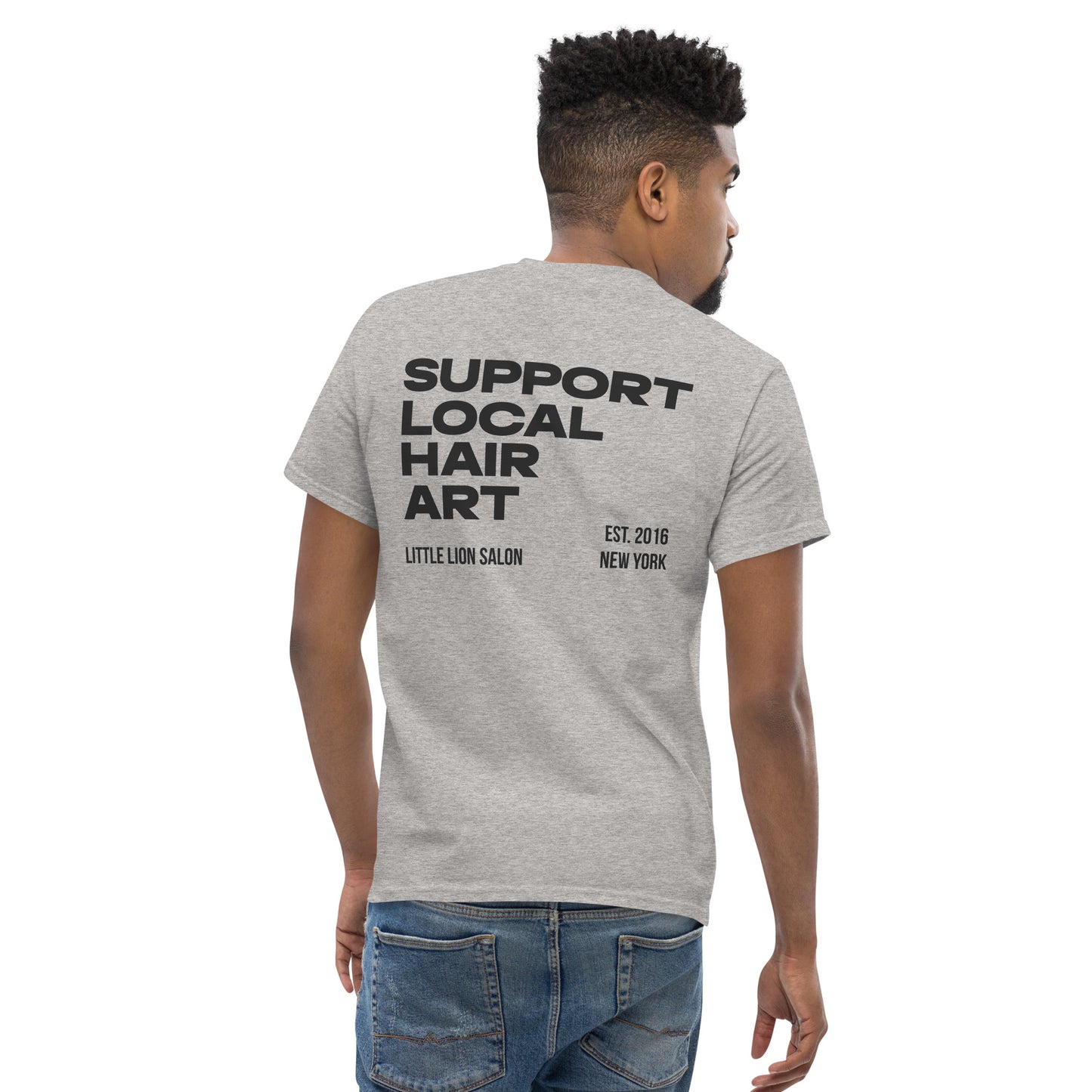 SUPPORT LOCAL HAIR ART Unisex classic tee | Back Print | Off Black