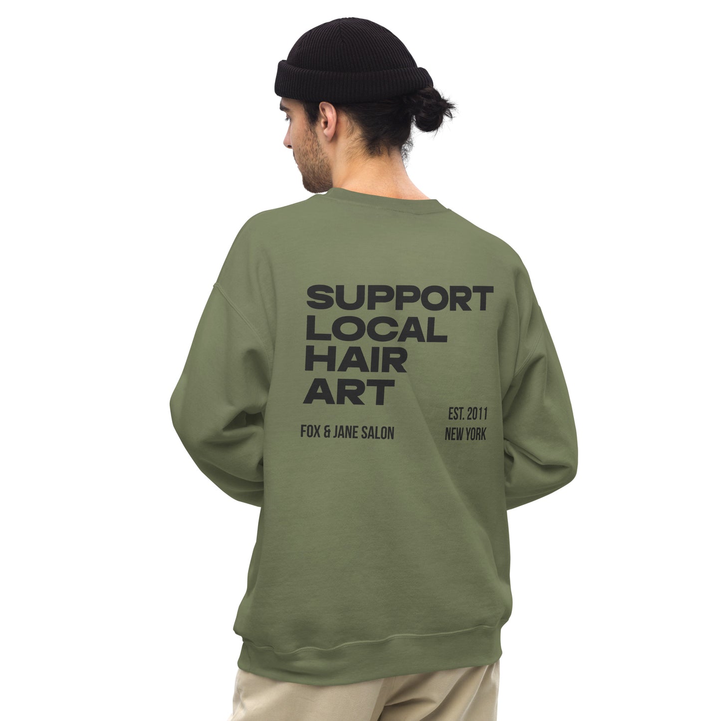 SUPPORT LOCAL HAIR ART Unisex Sweatshirt | Back Print | Off Black