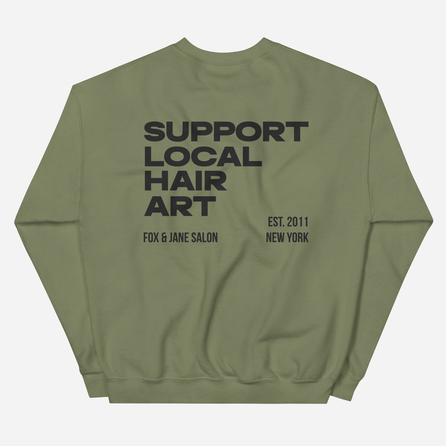 SUPPORT LOCAL HAIR ART Unisex Sweatshirt | Back Print | Off Black