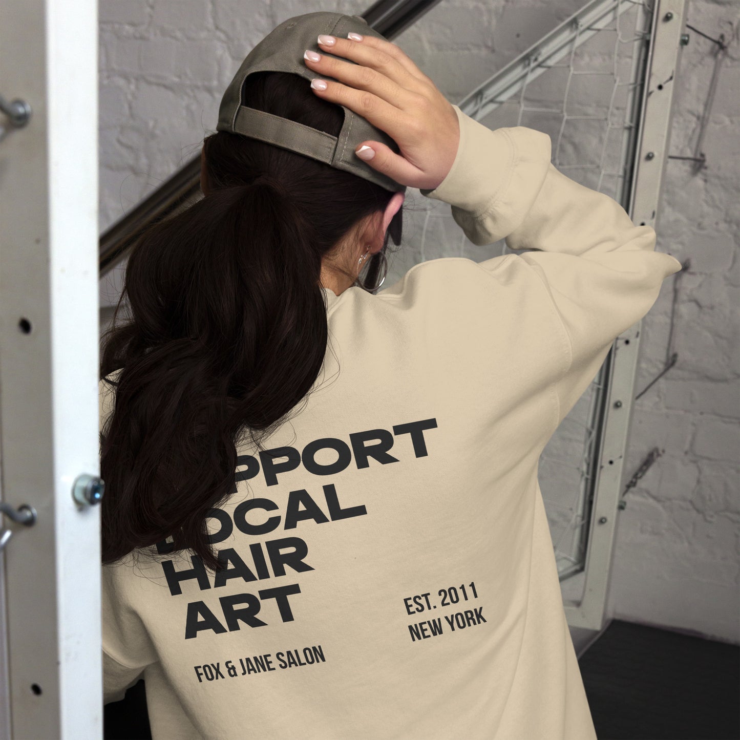 SUPPORT LOCAL HAIR ART Unisex Sweatshirt | Back Print | Off Black