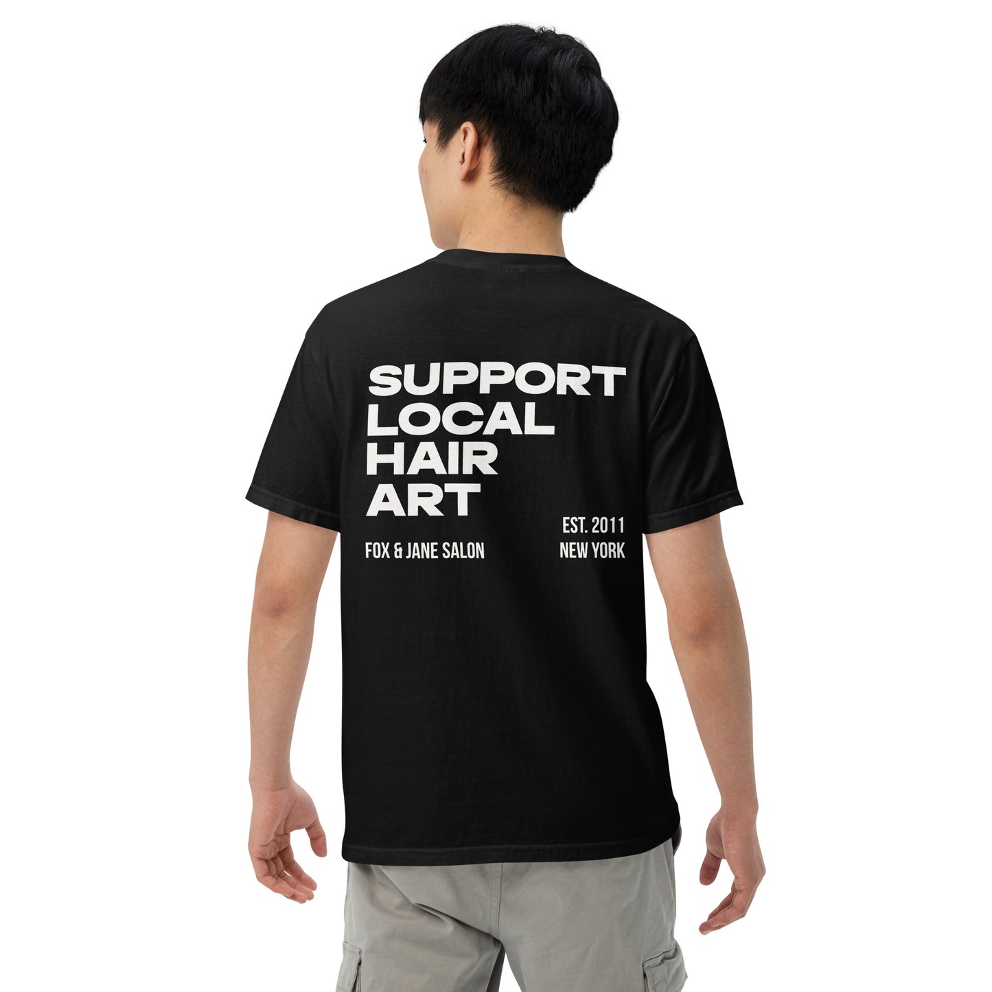 SUPPORT LOCAL HAIR ART Unisex garment-dyed heavyweight t-shirt | Back Print | Off White