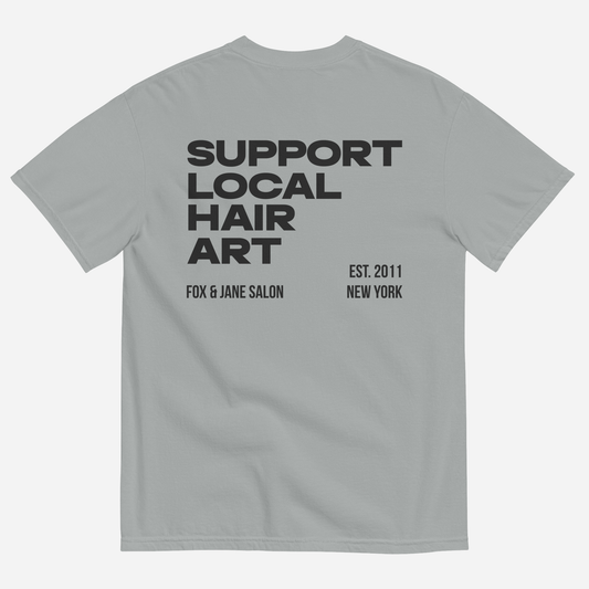 SUPPORT LOCAL HAIR ART Unisex garment-dyed heavyweight t-shirt | Back Print | Off Black