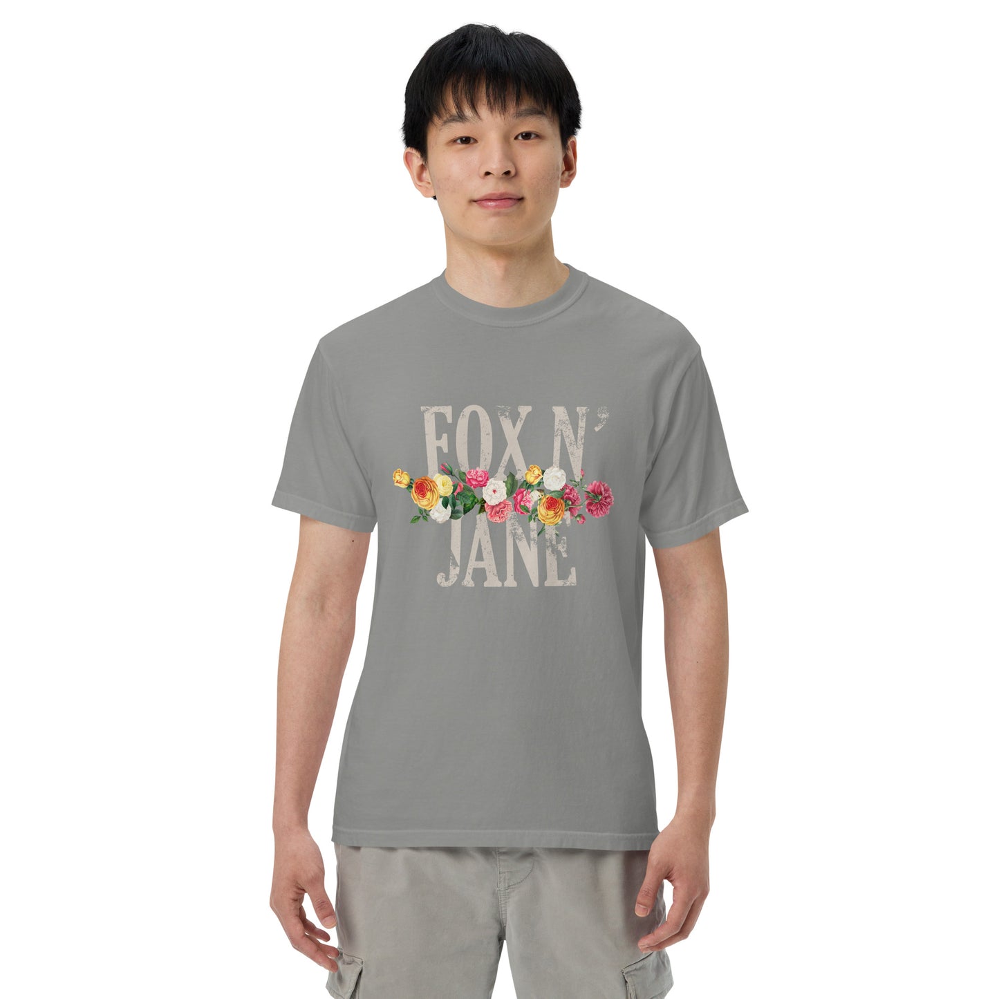 FOX N' JANE Unisex garment-dyed heavyweight t-shirt | Front Print | Off White/Multi