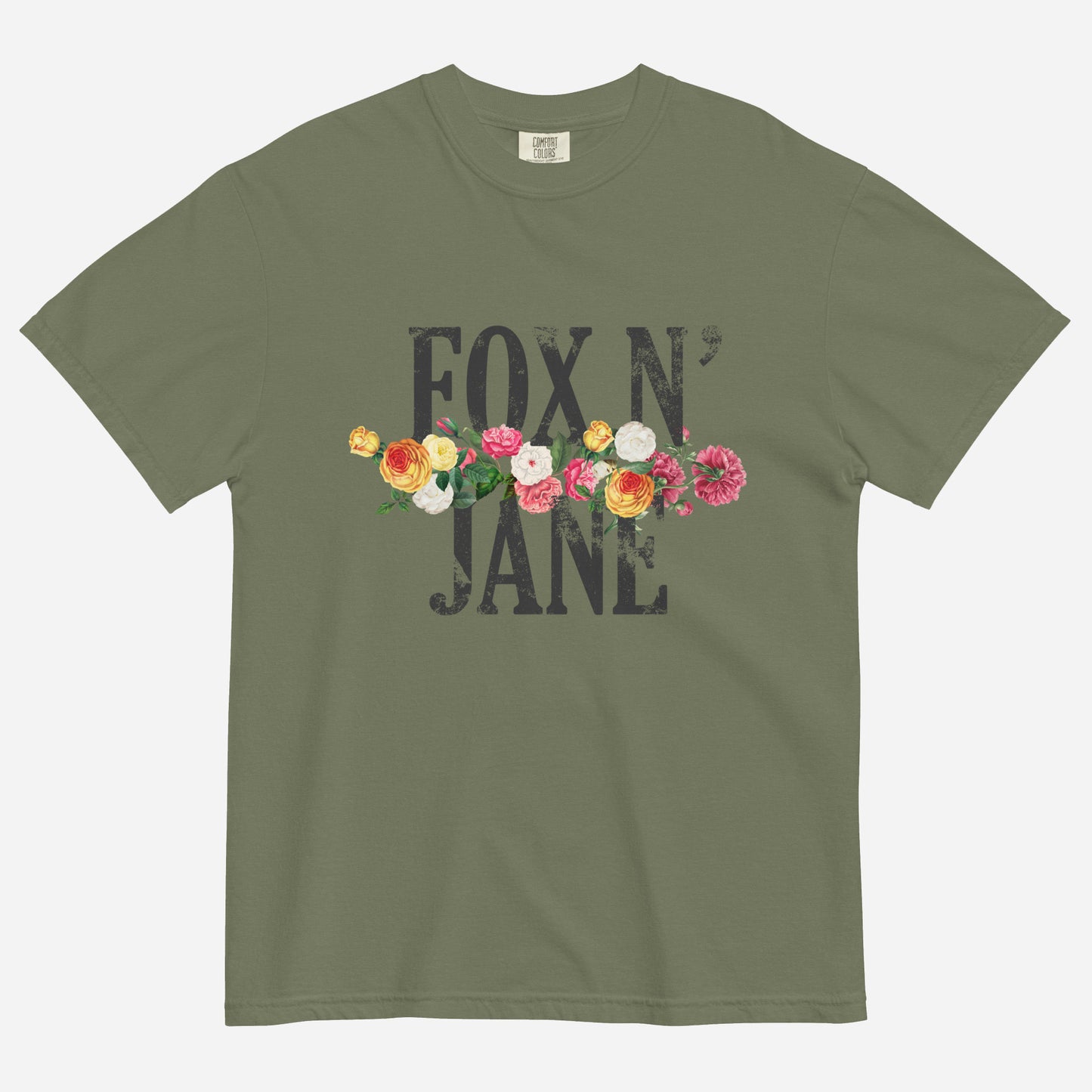 FOX N' JANE Unisex garment-dyed heavyweight t-shirt | Front Print | Off Black/Multi