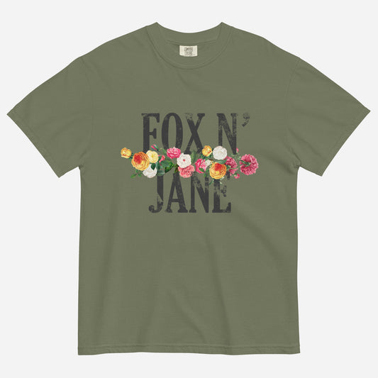 FOX N' JANE Unisex garment-dyed heavyweight t-shirt | Front Print | Off Black/Multi