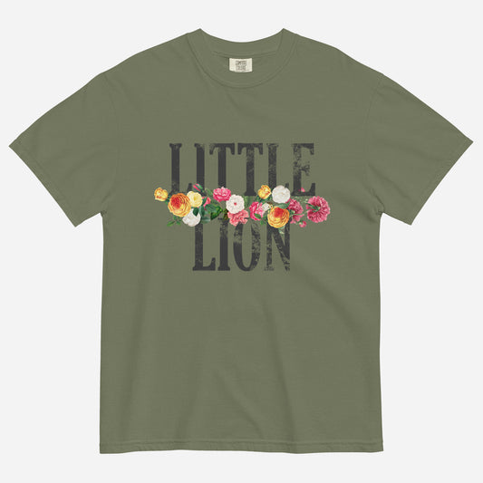 LITTLE LION N' ROSES Unisex garment-dyed heavyweight t-shirt | Front Print | Off Black/Multi