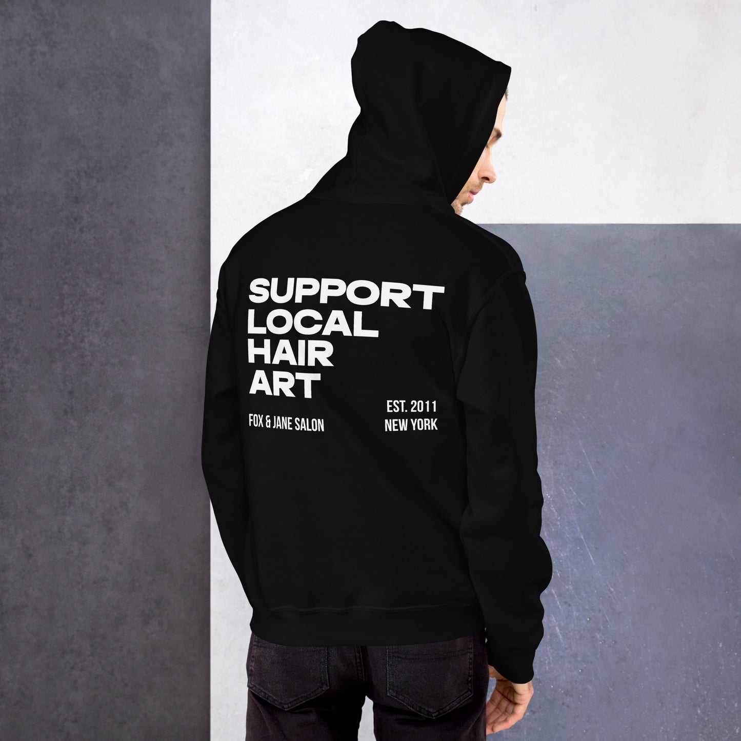 SUPPORT LOCAL HAIR ART Unisex Hoodie | Back Print | Off White