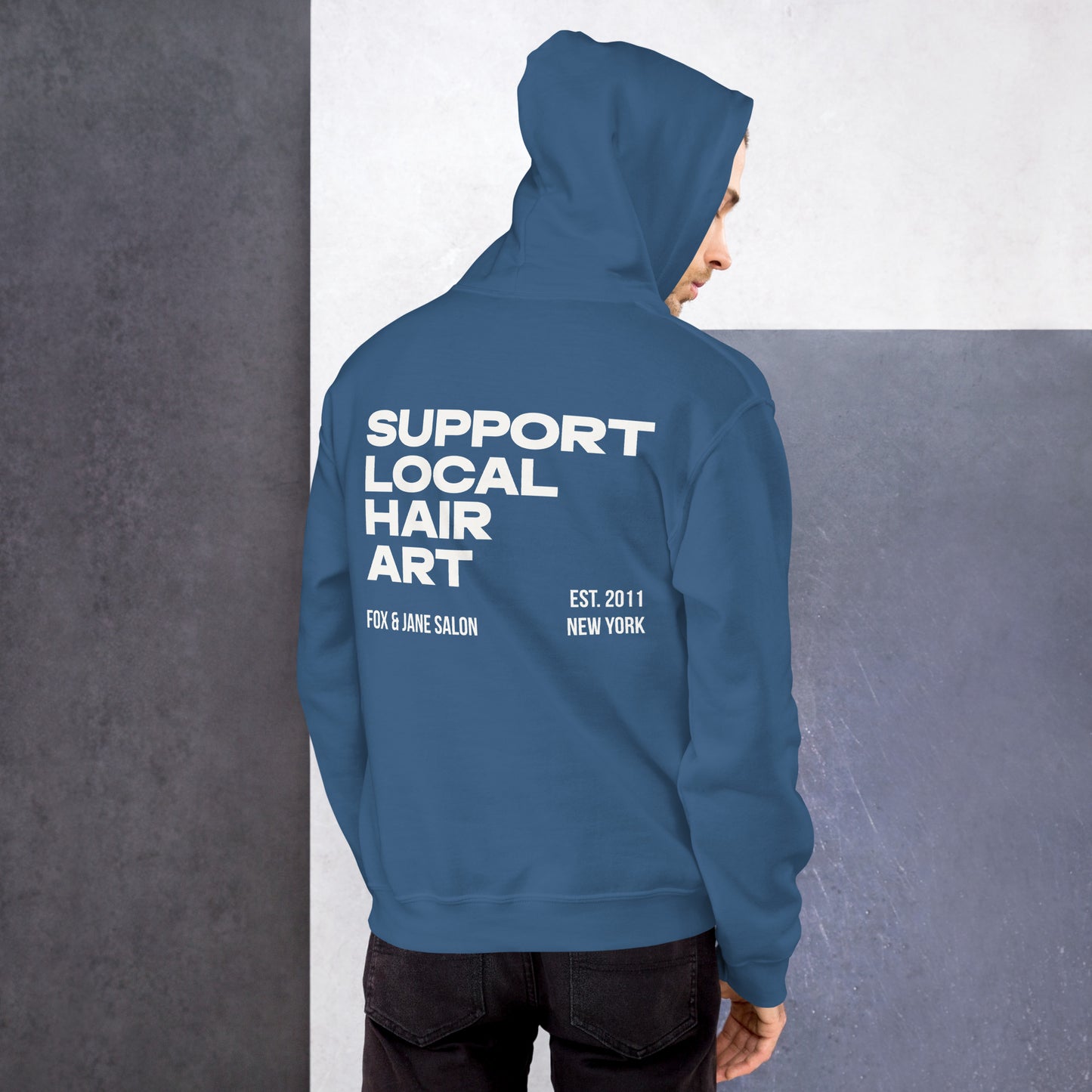 SUPPORT LOCAL HAIR ART Unisex Hoodie | Back Print | Off White