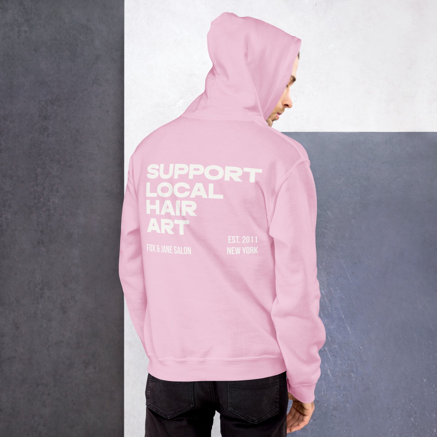 SUPPORT LOCAL HAIR ART Unisex Hoodie | Back Print | Off White