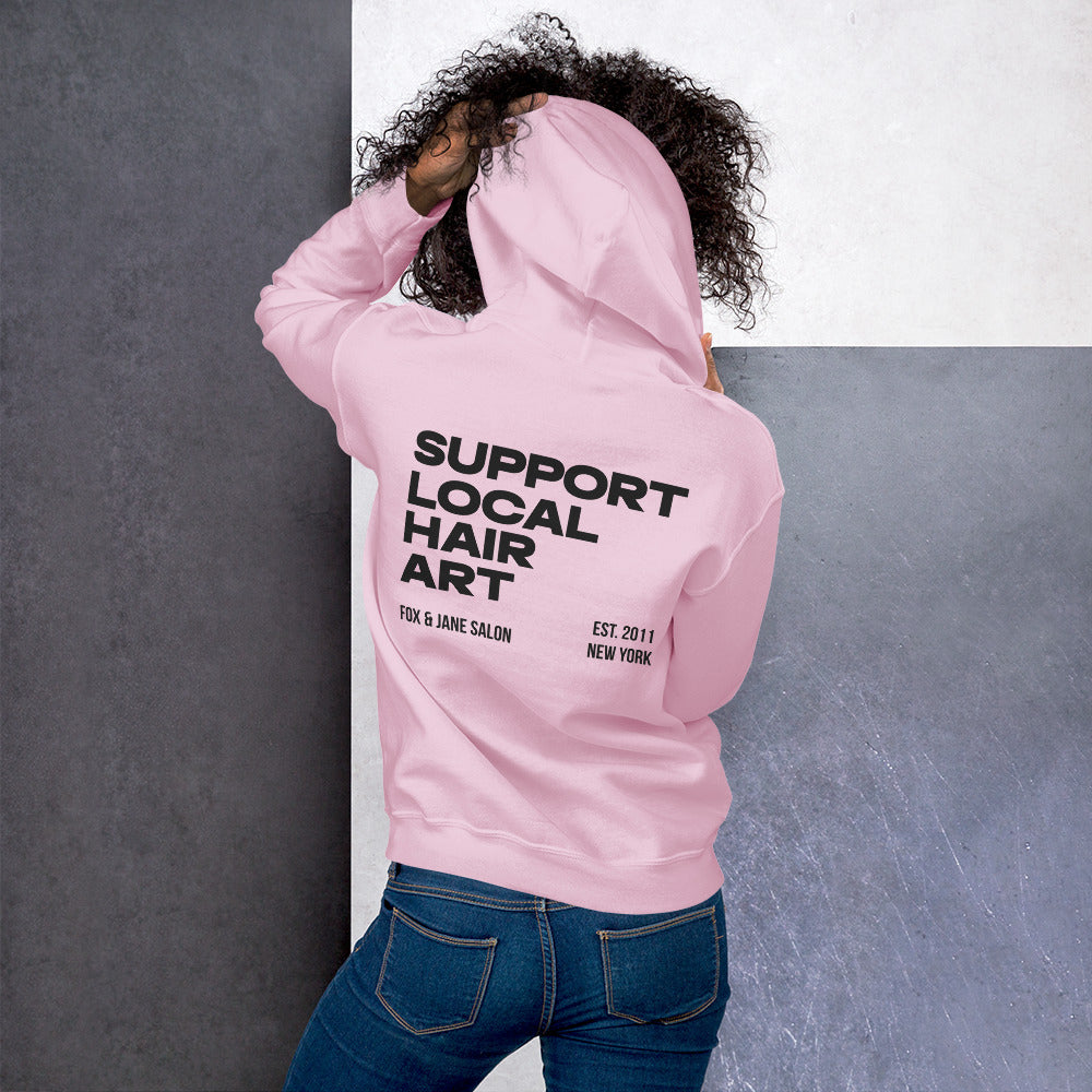 SUPPORT LOCAL HAIR ART Unisex Hoodie | Back Print | Off Black