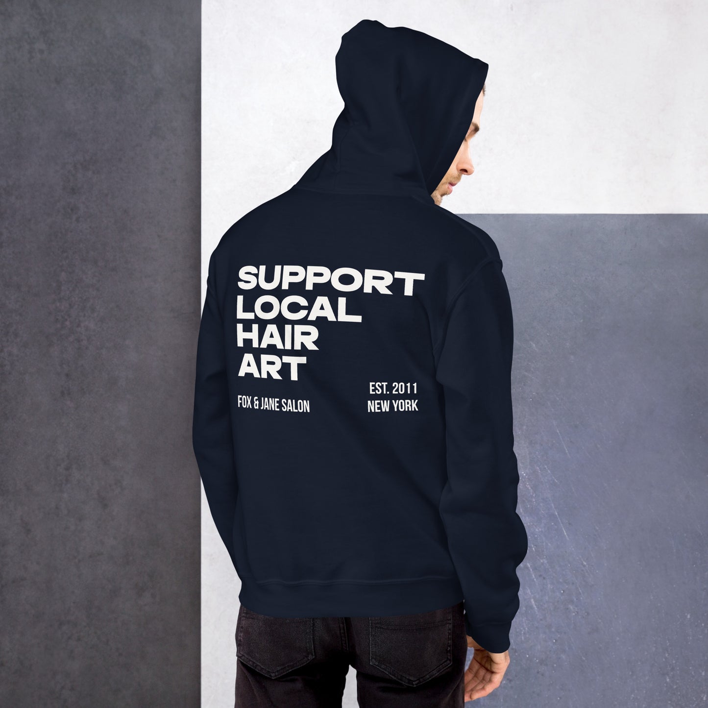 SUPPORT LOCAL HAIR ART Unisex Hoodie | Back Print | Off White