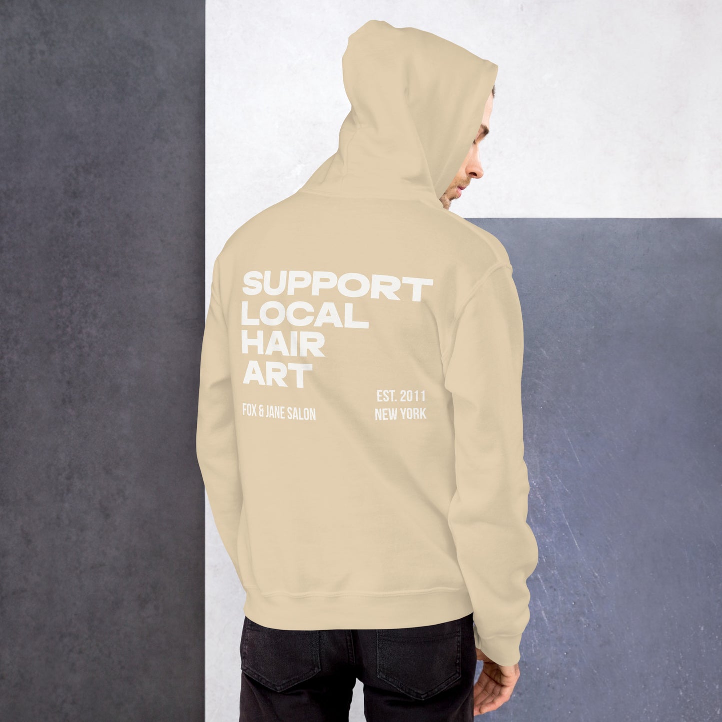 SUPPORT LOCAL HAIR ART Unisex Hoodie | Back Print | Off White