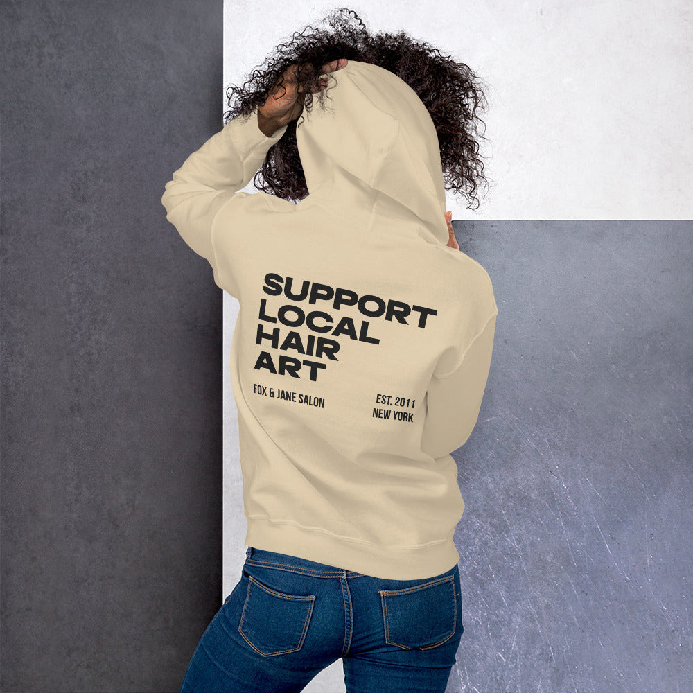 SUPPORT LOCAL HAIR ART Unisex Hoodie | Back Print | Off Black