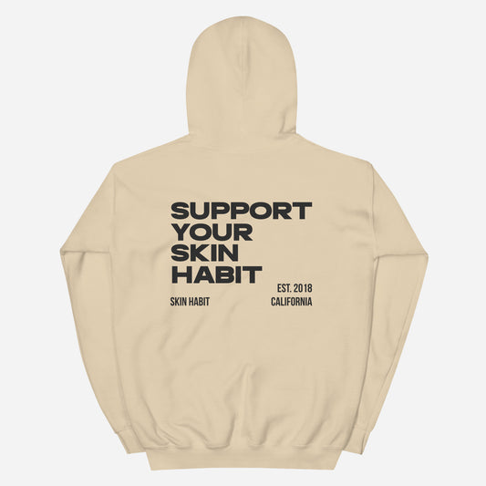 SUPPORT YOUR SKIN HABIT Unisex Hoodie | Back Print | Off Black