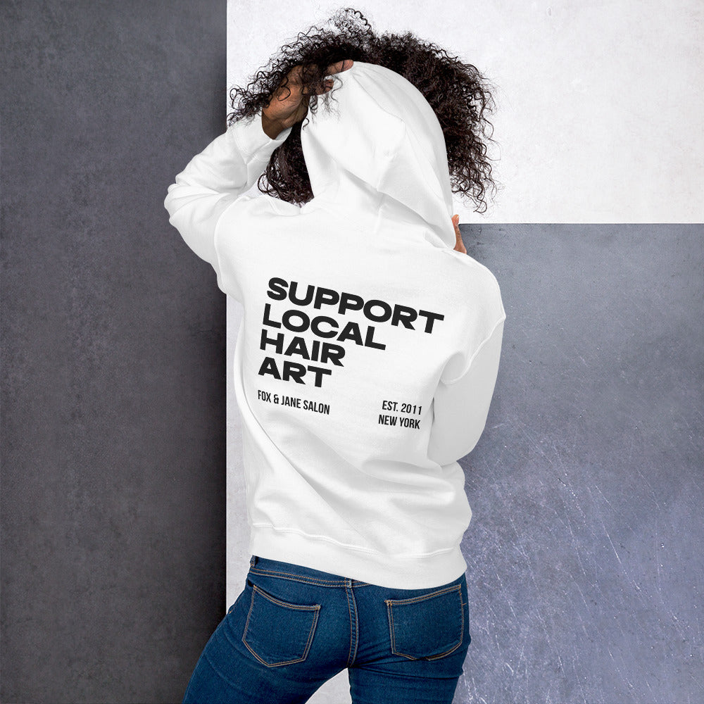 SUPPORT LOCAL HAIR ART Unisex Hoodie | Back Print | Off Black