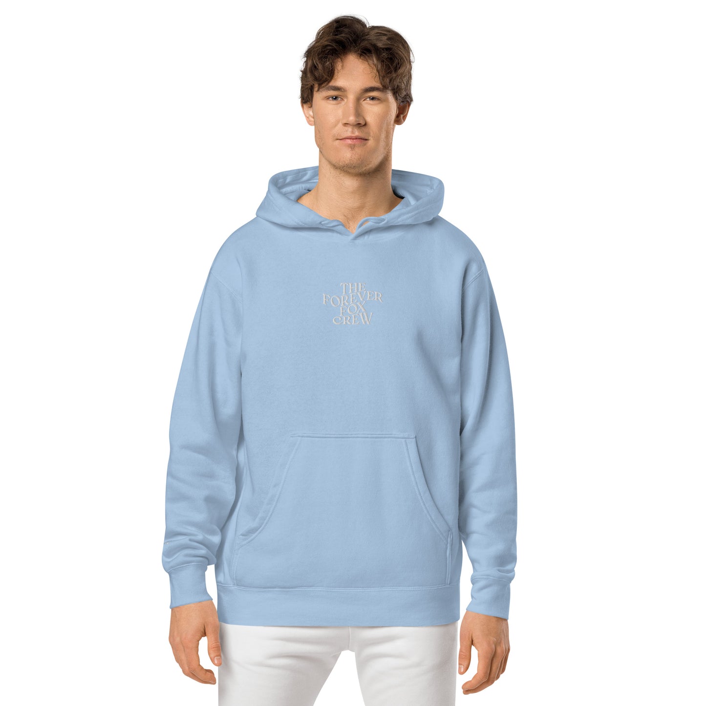 THE FOREVER FOX CREW Unisex pigment-dyed hoodie | Front & Sleeve Embroidery | White