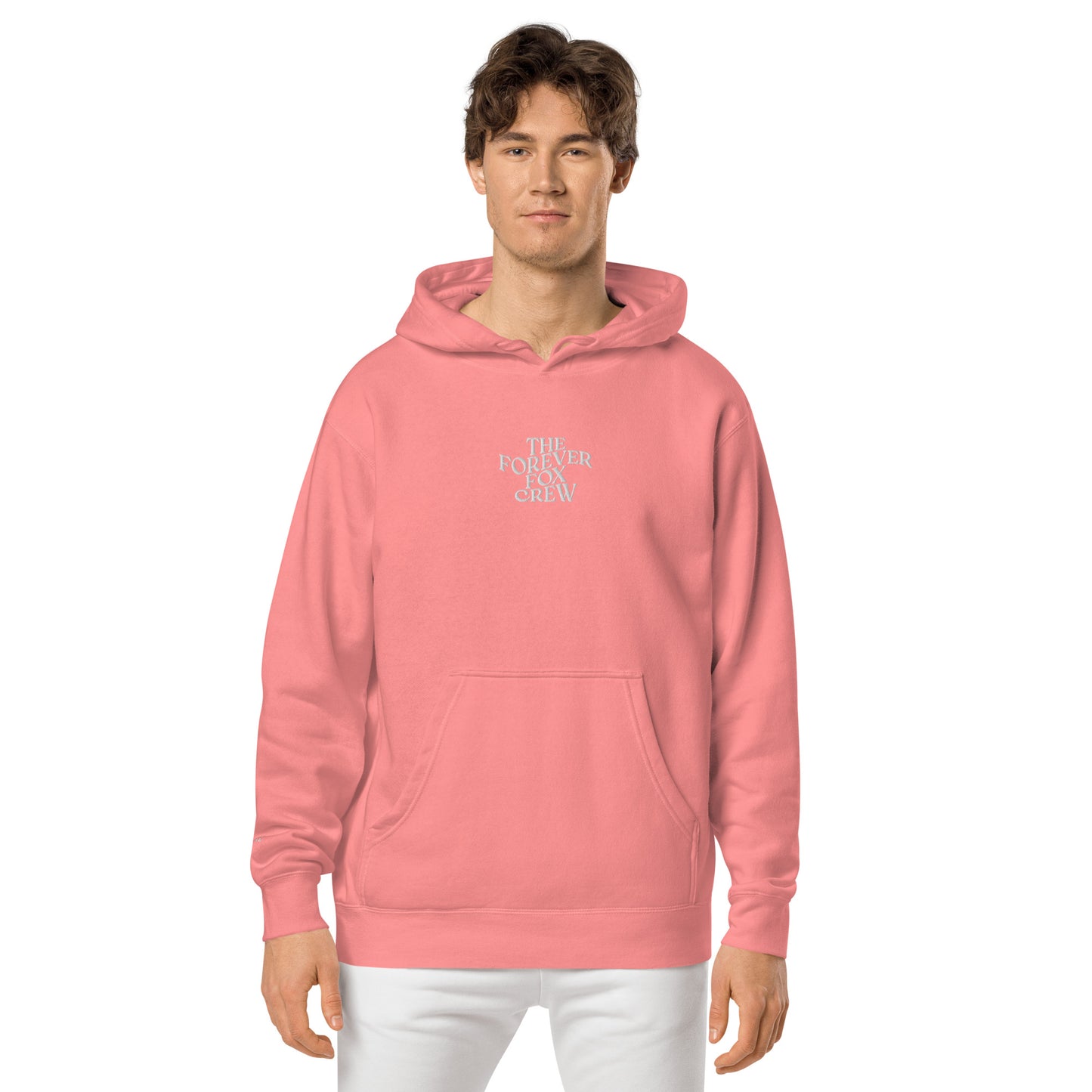 THE FOREVER FOX CREW Unisex pigment-dyed hoodie | Front & Sleeve Embroidery | White