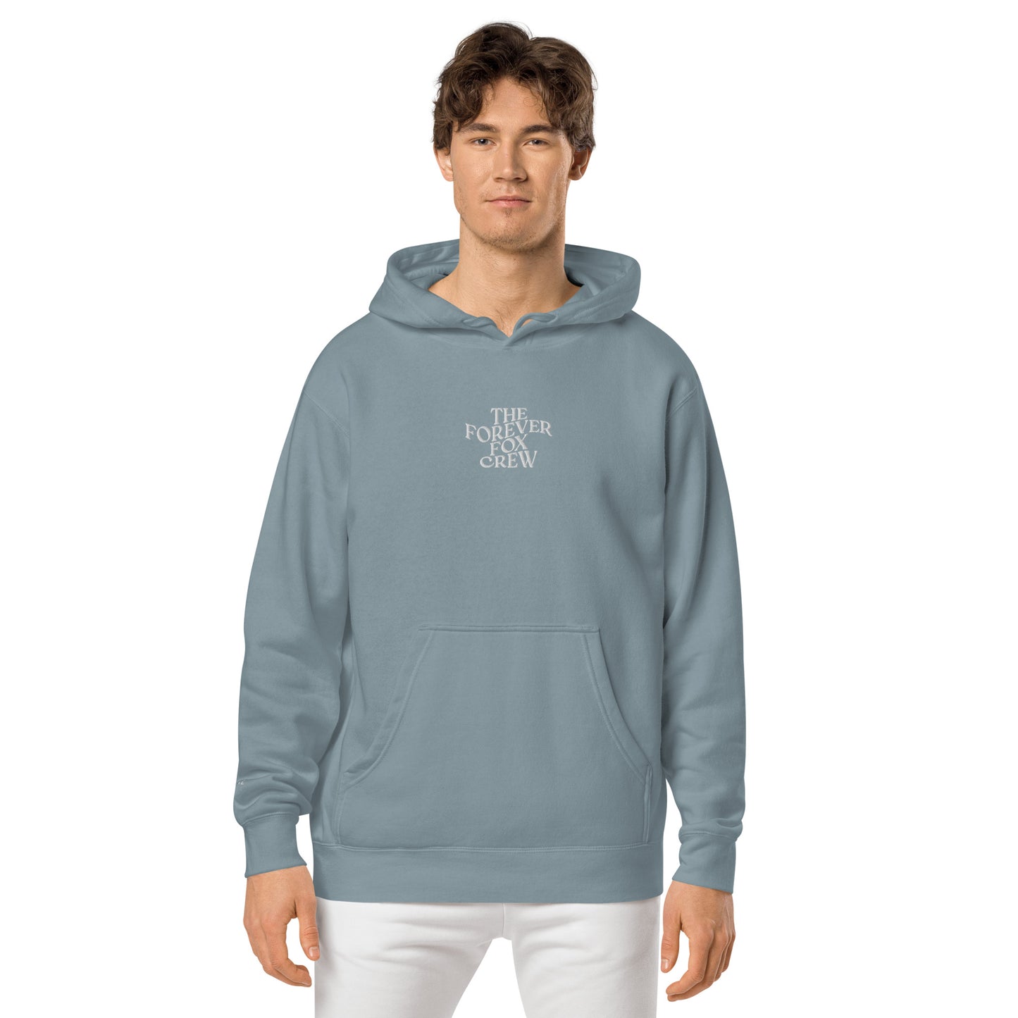 THE FOREVER FOX CREW Unisex pigment-dyed hoodie | Front & Sleeve Embroidery | White